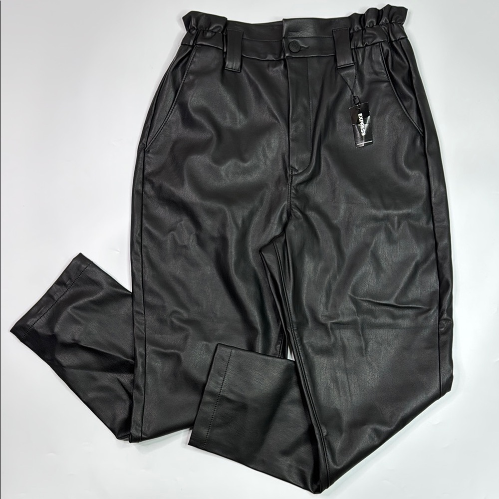 Express Black Ankle High Rise Vegan Leather Pants Size 12R NWT
